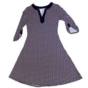 Per Seption Concept Womens Dress Small Navy Red‎ White Geometric Print